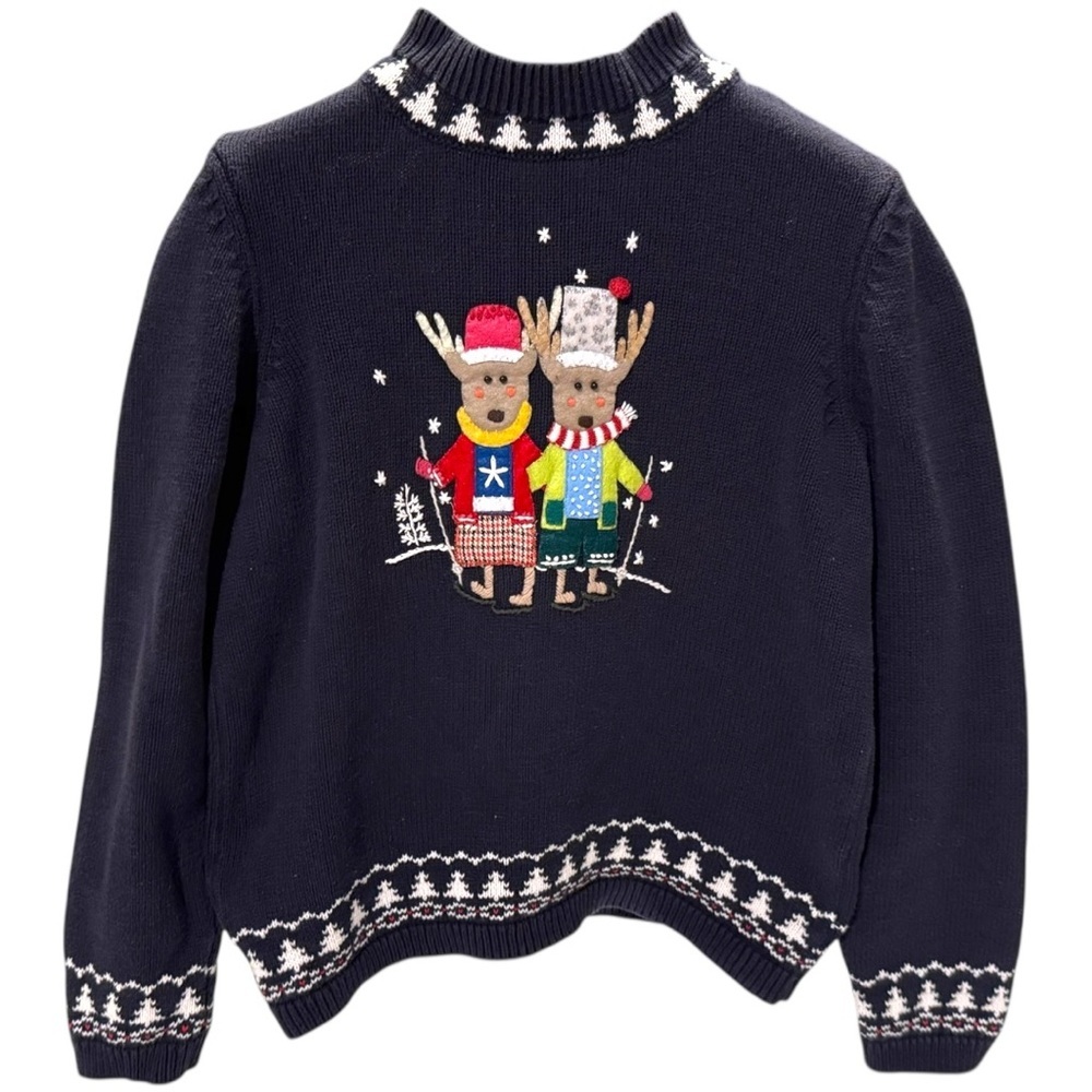 Christopher & Banks Small Reindeer Ugly Christmas Sweater 2008 Embroidered